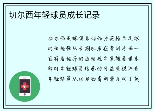 切尔西年轻球员成长记录