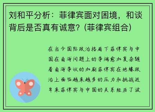 刘和平分析：菲律宾面对困境，和谈背后是否真有诚意？(菲律宾组合)